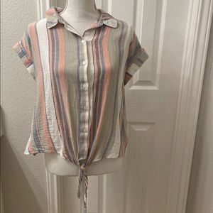 Sanctuary Front Tie Button Down Blouse